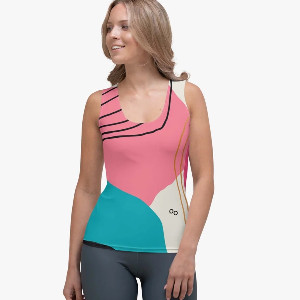 Loony Legs Patterned Leggings and vest shirt “Modernist" Fuchsia/Turquoise Large - Picture 9 of 14